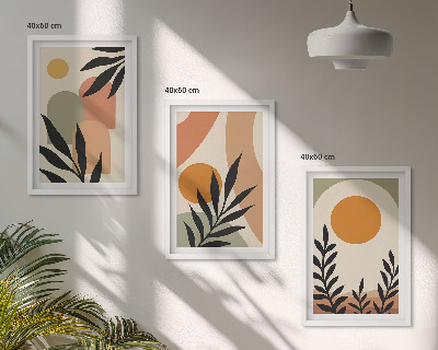 Set of 3 framed wall art pieces Abstract plant shapes
