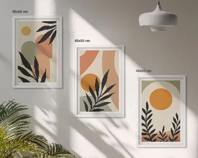 Abstract plant shapes wall art set of 3 framed pieces