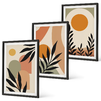 Set of 3 framed wall art pieces Abstract plant shapes