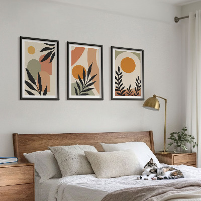 Set of 3 framed wall art pieces Abstract plant shapes