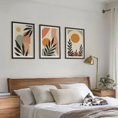 Abstract plant shapes wall art set of 3 framed pieces
