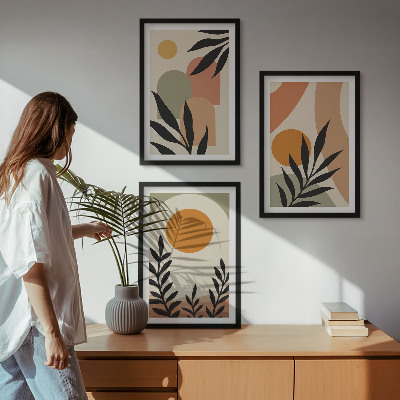 Set of 3 framed wall art pieces Abstract plant shapes