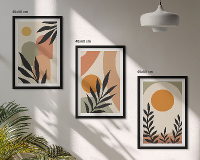 Set of 3 framed wall art pieces Abstract plant shapes