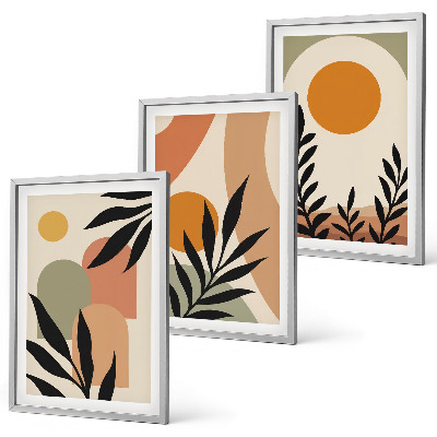 Set of 3 framed wall art pieces Abstract plant shapes