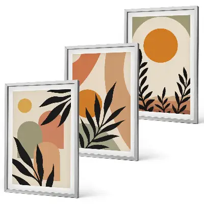 Abstract plant shapes wall art set of 3 framed pieces