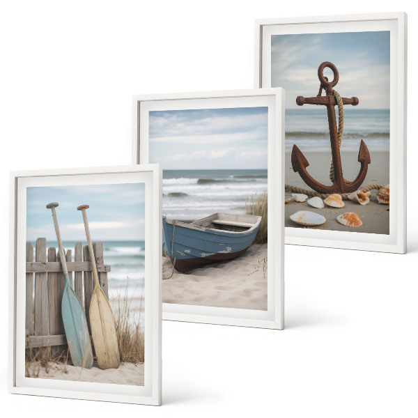 Wall art set Beach boat anchor sand