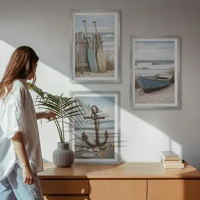 Wall art set beach boat anchor and sand theme