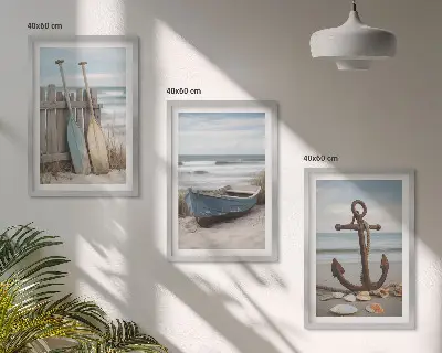 Wall art set beach boat anchor and sand theme