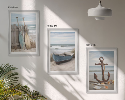 Wall art set Beach boat anchor sand