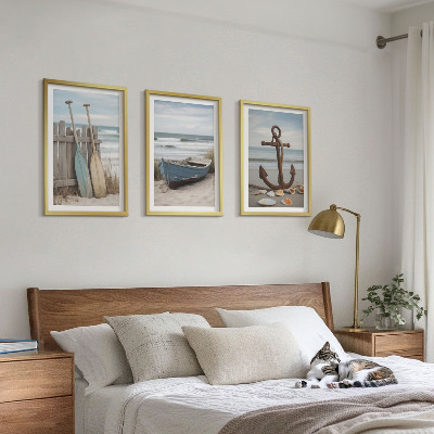 Wall art set Beach boat anchor sand