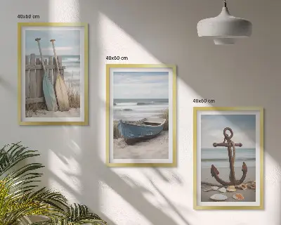 Wall art set beach boat anchor and sand theme