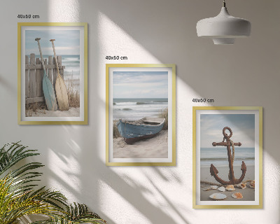 Wall art set Beach boat anchor sand