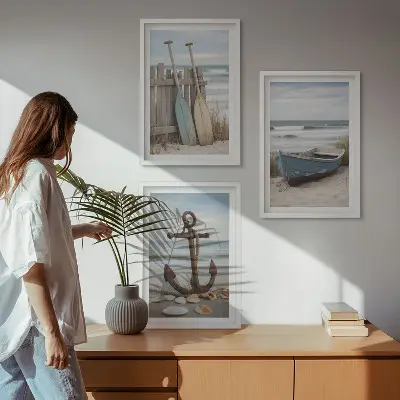 Wall art set beach boat anchor and sand theme