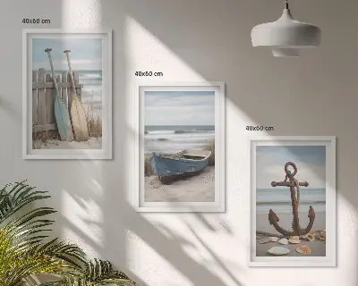 Wall art set beach boat anchor and sand theme