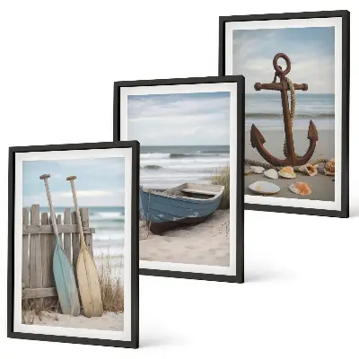 Wall art set beach boat anchor and sand theme