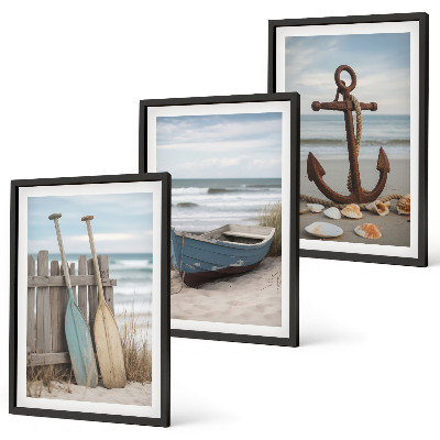 Wall art set Beach boat anchor sand