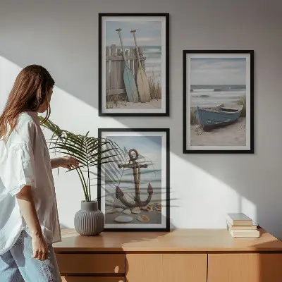 Wall art set beach boat anchor and sand theme