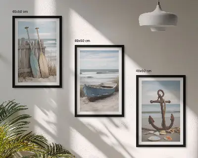 Wall art set beach boat anchor and sand theme