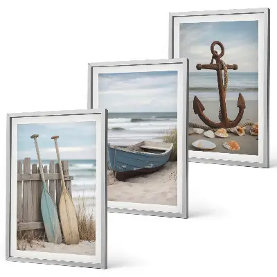 Wall art set beach boat anchor and sand theme