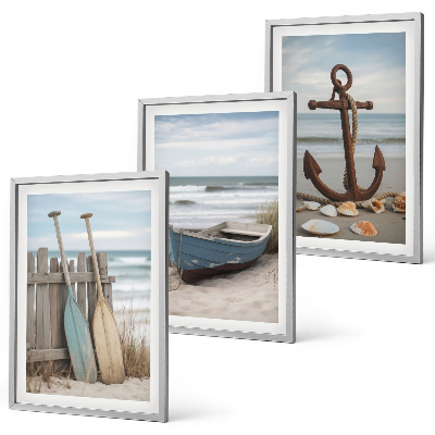Wall art set Beach boat anchor sand