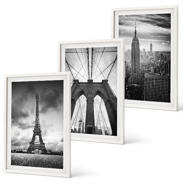 Three-piece wall art piece Monochromatic bridge towers
