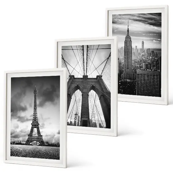 Monochromatic bridge towers wall art three-piece set