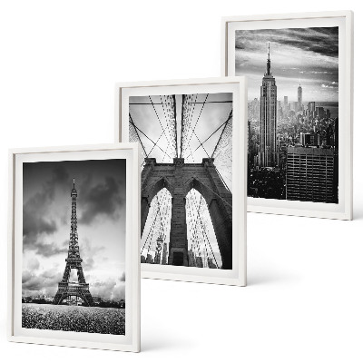 Three-piece wall art piece Monochromatic bridge towers