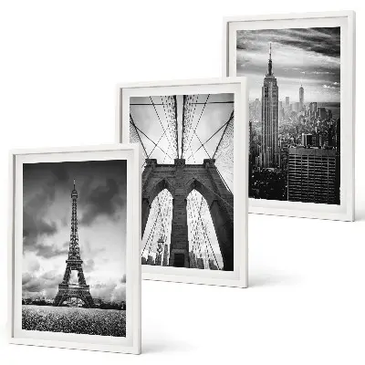 Monochromatic bridge towers wall art three-piece set