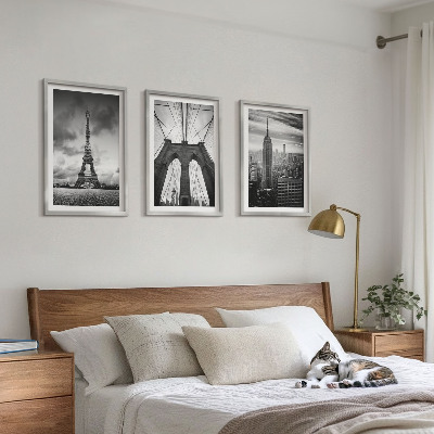 Three-piece wall art piece Monochromatic bridge towers