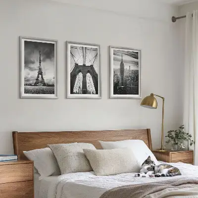 Monochromatic bridge towers wall art three-piece set