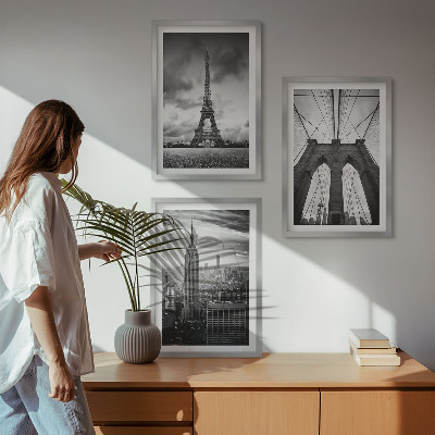 Three-piece wall art piece Monochromatic bridge towers