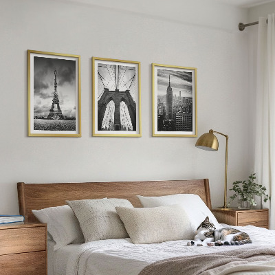 Three-piece wall art piece Monochromatic bridge towers