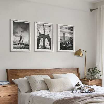 Three-piece wall art piece Monochromatic bridge towers