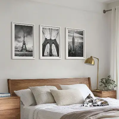 Monochromatic bridge towers wall art three-piece set