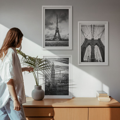 Three-piece wall art piece Monochromatic bridge towers