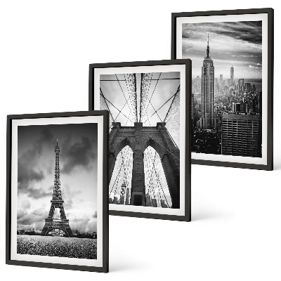 Three-piece wall art piece Monochromatic bridge towers