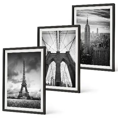 Monochromatic bridge towers wall art three-piece set