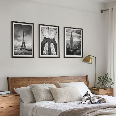 Three-piece wall art piece Monochromatic bridge towers