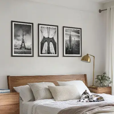 Monochromatic bridge towers wall art three-piece set
