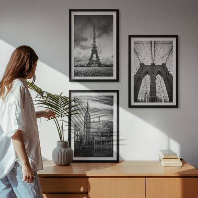 Three-piece wall art piece Monochromatic bridge towers