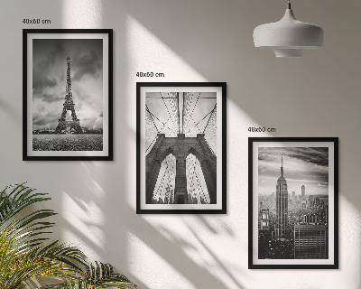 Three-piece wall art piece Monochromatic bridge towers