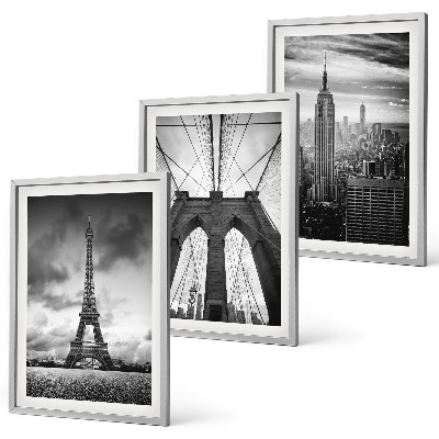 Three-piece wall art piece Monochromatic bridge towers