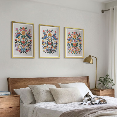 Set of 3 framed wall art pieces Floral patterns in intense colors
