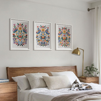 Set of 3 framed wall art pieces Floral patterns in intense colors