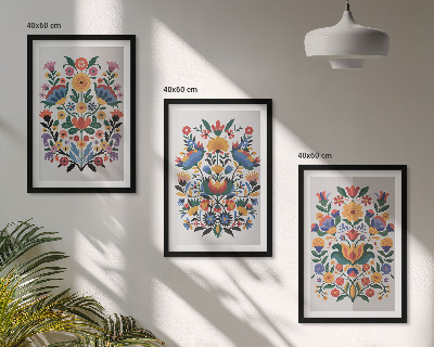 Set of 3 framed wall art pieces Floral patterns in intense colors