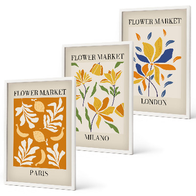 Three-piece wall art piece Floral Posters Paris Milan London