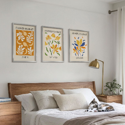 Three-piece wall art piece Floral Posters Paris Milan London