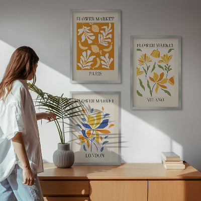 Three-piece wall art piece Floral Posters Paris Milan London