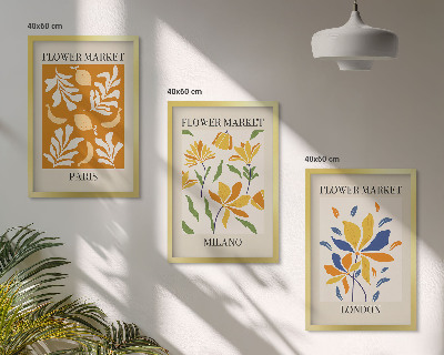 Three-piece wall art piece Floral Posters Paris Milan London