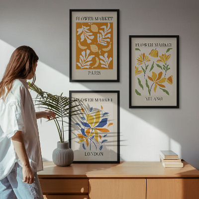 Three-piece wall art piece Floral Posters Paris Milan London